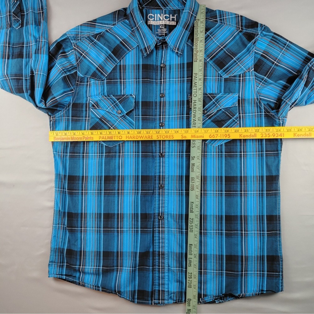 Cinch Modern Fit Western Shirt Men's XL Blue Plaid Snap Long Sleeve Cowboy - Picture 8 of 16